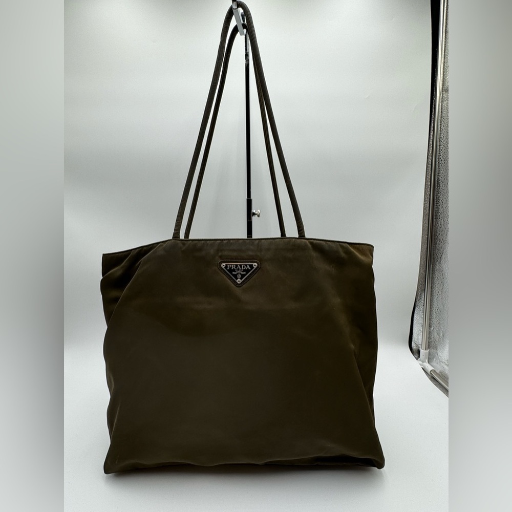 Prada - Authentic - Canvas Olive colored Shoulder /Tote Bag